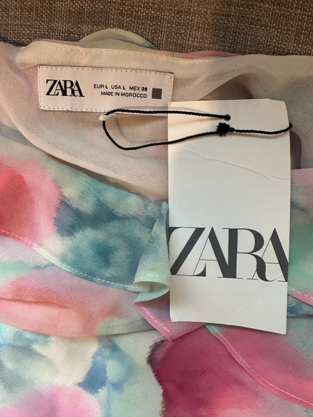 NEW WITH TAGS Zara Spring Pastel Colors Ruffled Mini Dress Size LARGE - Picture 7 of 9